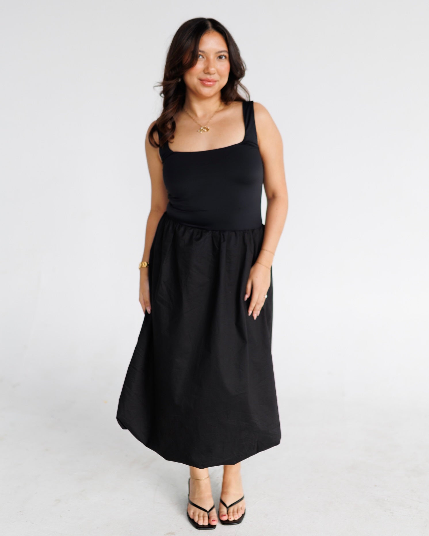 black bubble dress midi STRAPLESS BUBBLE HEM DRESS
