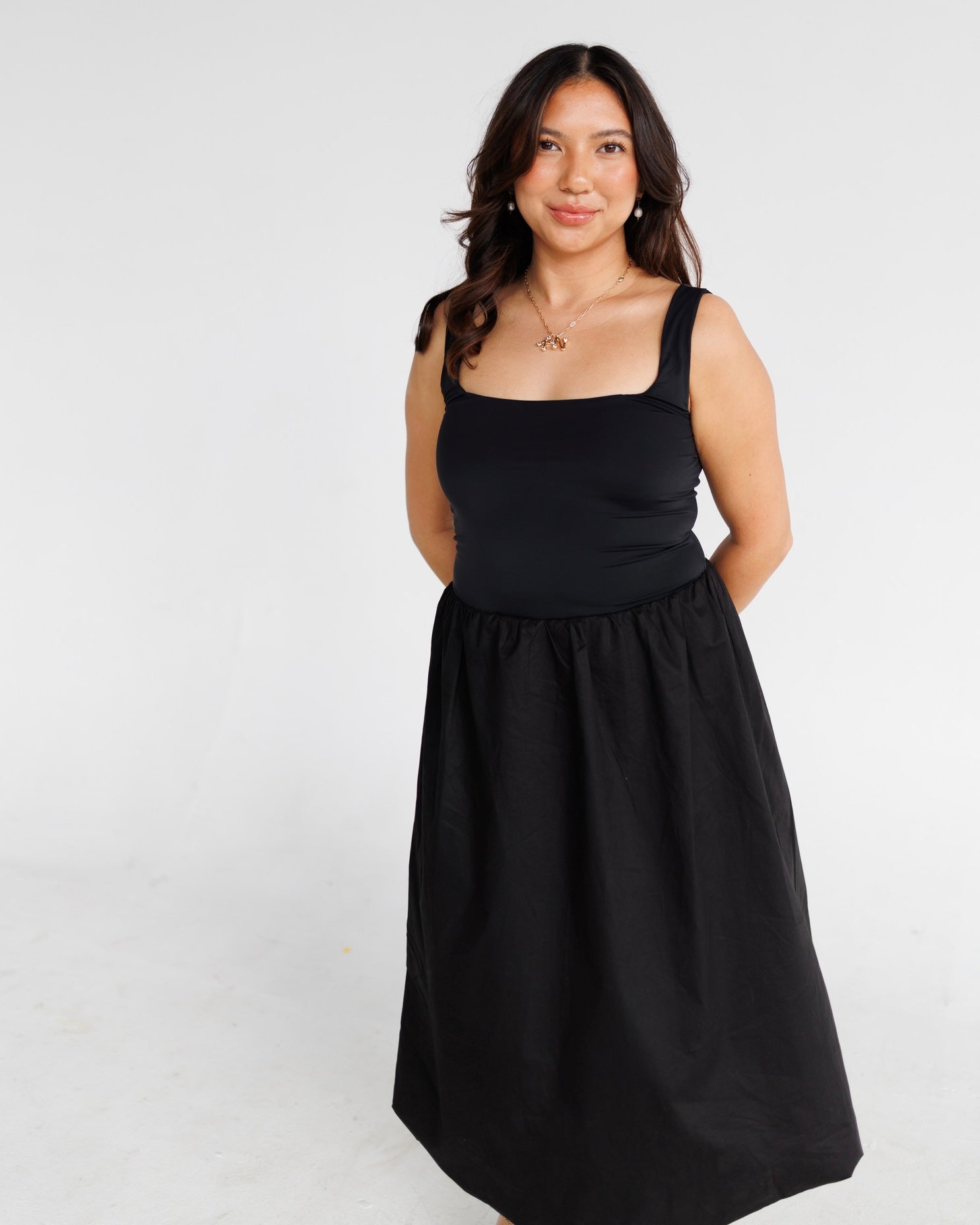Bubble Square Neck Midi Dress | Black Noelani The Label Bubble Square Neck Midi Dress | Black Noelani The Label