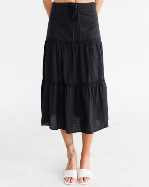 Lace Up Tiered Midi Skirt | Black – Noelani The Label