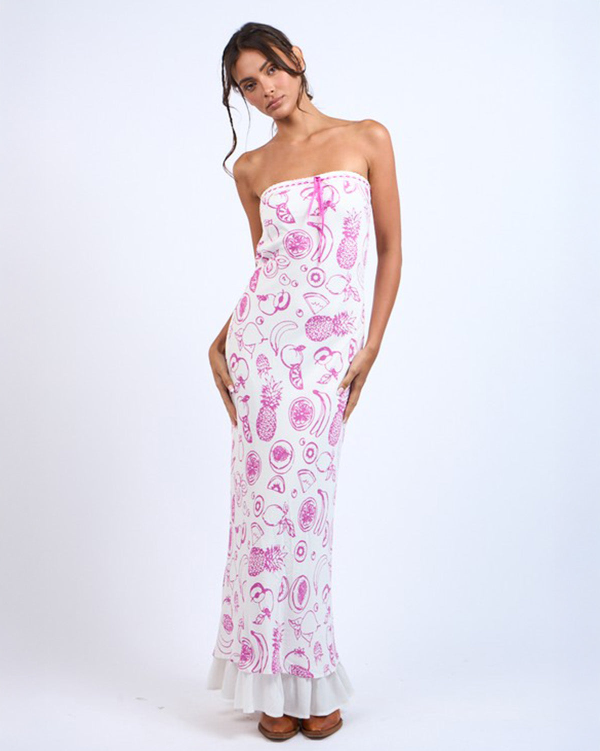 fruit print maxi dress Genevive fruit-print ruffled maxi dress