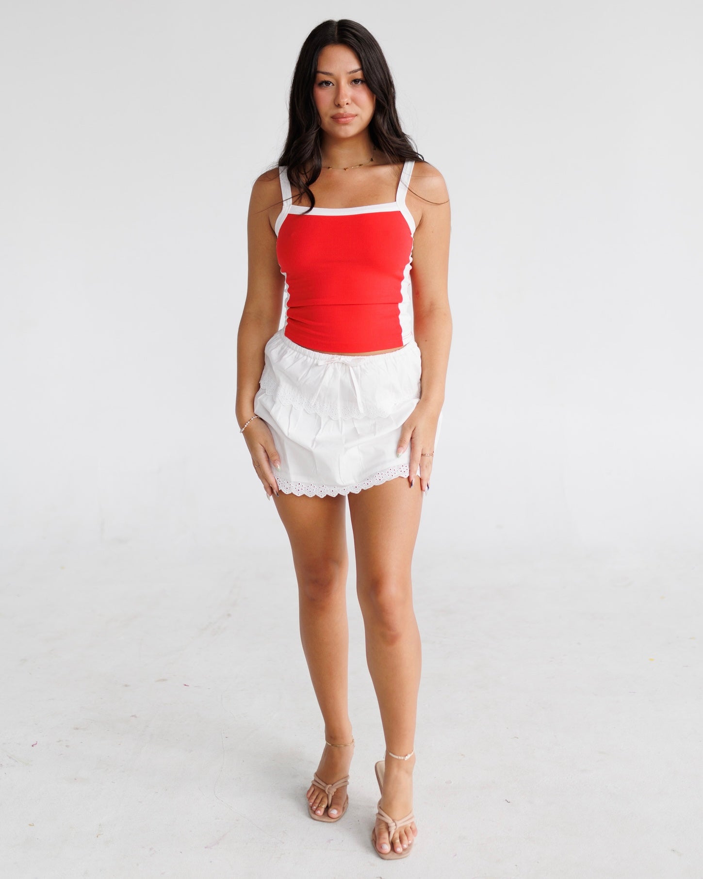 Contrast Trim Ribbed Tank Top | Red/White – Noelani The Label