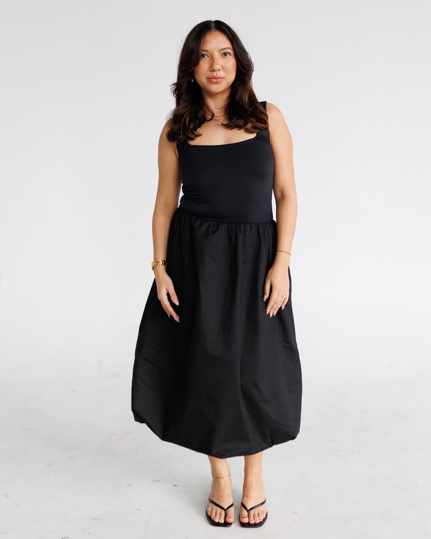 Bubble Square Neck Midi Dress | Black Noelani The Label Bubble Square Neck Midi Dress | Black Noelani The Label
