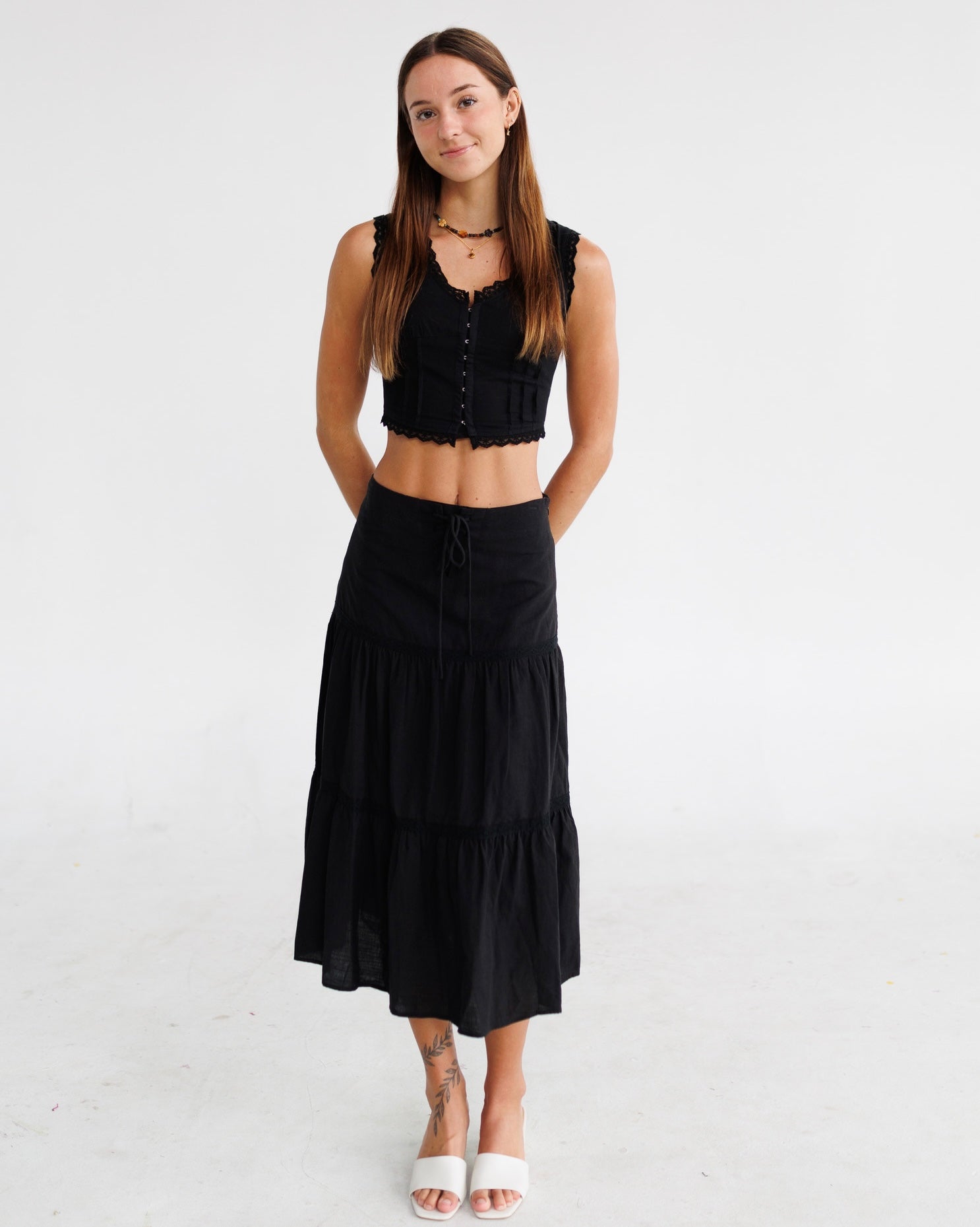 Lace Up Tiered Midi Skirt | Black – Noelani The Label