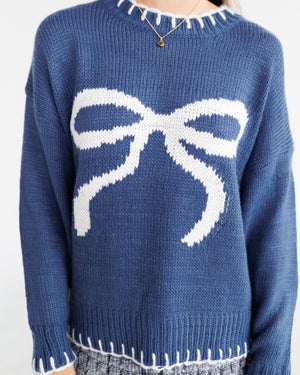 Open image in slideshow, Bow Stitched Sweater | Dark Blue
